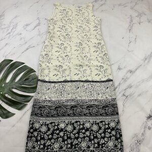 Casual Corner Womens Vintage 90s Slip Maxi Dress Size 10 Cream Black Floral